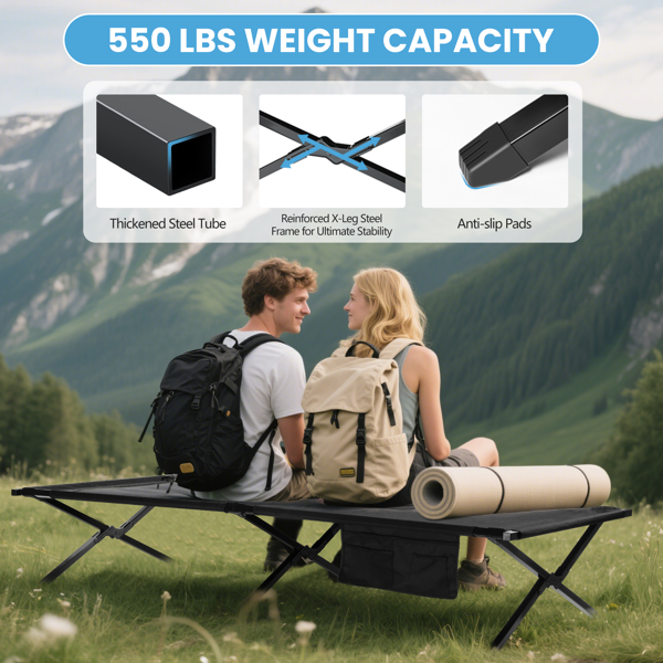 Extra Wide Camping Cot for Adults XXL Sleeping Cots Oversized Folding Cot Bed with Carry Bag, 82.7" L x 35.4" W, Support to 550 lbs-3
