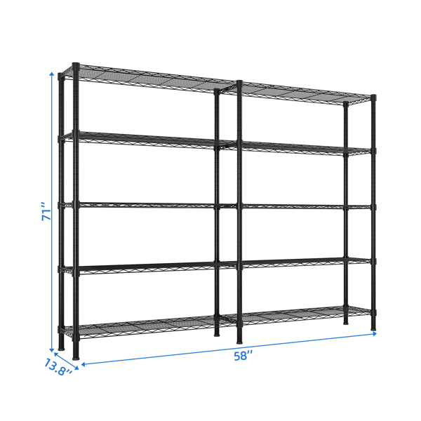 58''W  Adjustable  Storage Shelves 1500LBS  NSF  Wire Shelving Unit 5 Tier Metal Shelving for Storage Rack Shelves for Storage Heavy Duty Garage Shelf Pantry Shelves Kitchen Shelving,  58''W*71''H*-12