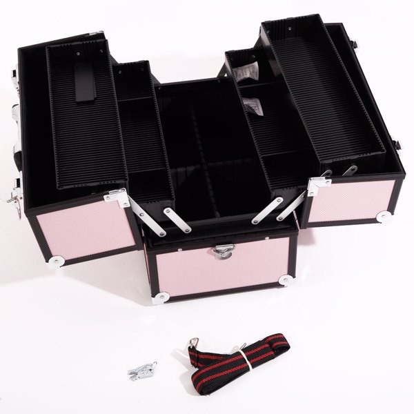 SM-2083 Aluminum Alloy Makeup Train Case Jewelry Box Organizer Pink-2