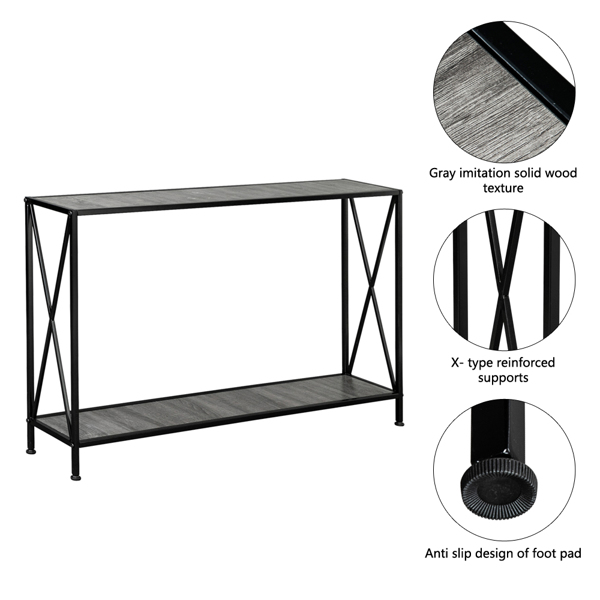 Artisasset Grey MDF Countertop Black Wrought Iron Base 2 Layers Forked Console Table-18
