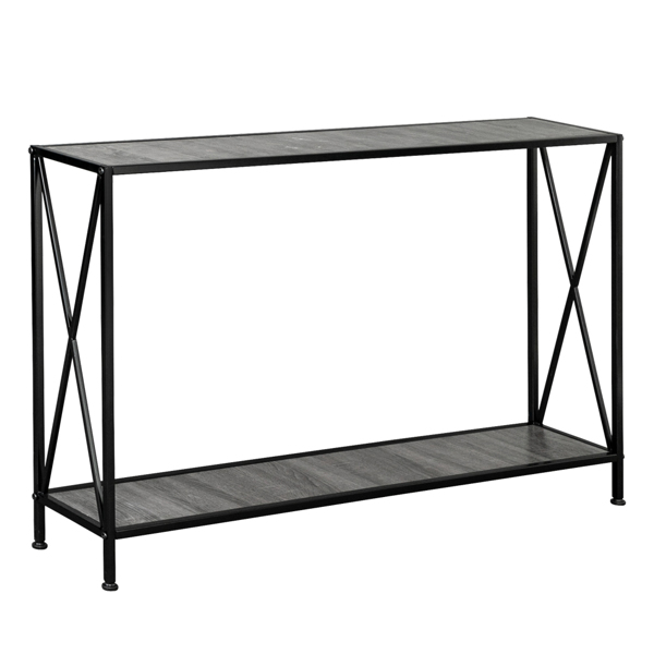 Artisasset Grey MDF Countertop Black Wrought Iron Base 2 Layers Forked Console Table-2