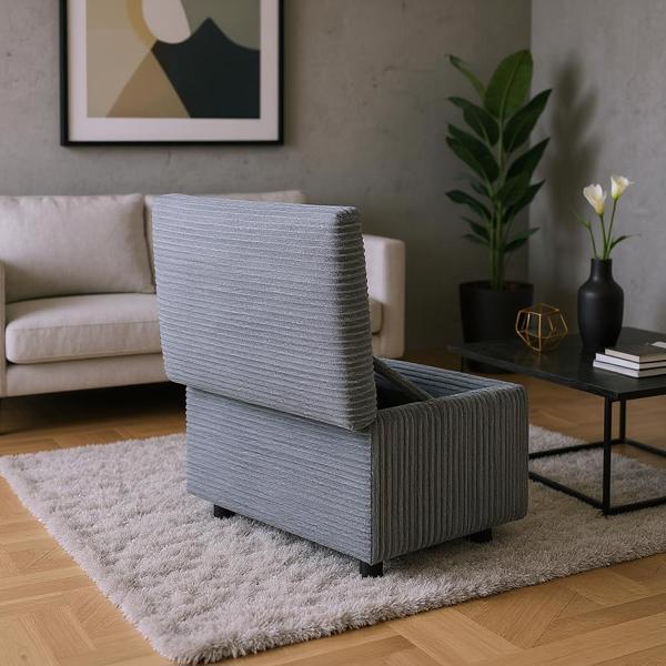 Dark Gray Corduroy Upholstered Storage Ottoman with Black Round Rubber Feet – 63×43×43cm, Hidden Storage with Soft Seating-5