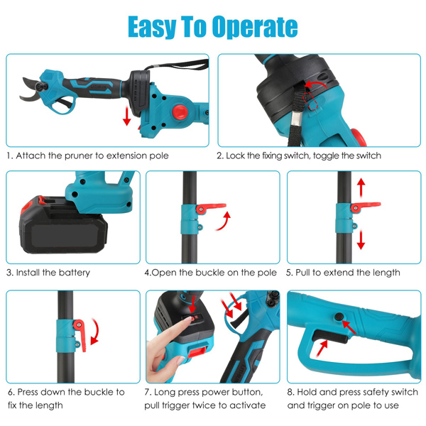 2-in-1 Electric Pruning Shear with Pole - 850W Brushless Motor, 200min Run Time, 4.5-6.3ft Extension for Perfect for Hedges, Trees, and Gardens-9