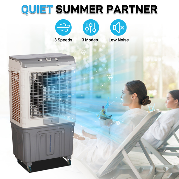 3 in 1 Portable Evaporative Cooler,707L,Indoor,Outdoor,3065 CFM Personal Air Cooler,15.85 Gal Large Water Tank & Scroll Casters, 4 Ice Packs,White and Gray-8