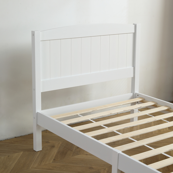 FCH Twin Pine Single-Layer Core Vertical Stripe Full-Board Curved Bed Head With The Same Bed Foot White Wooden Bed-13