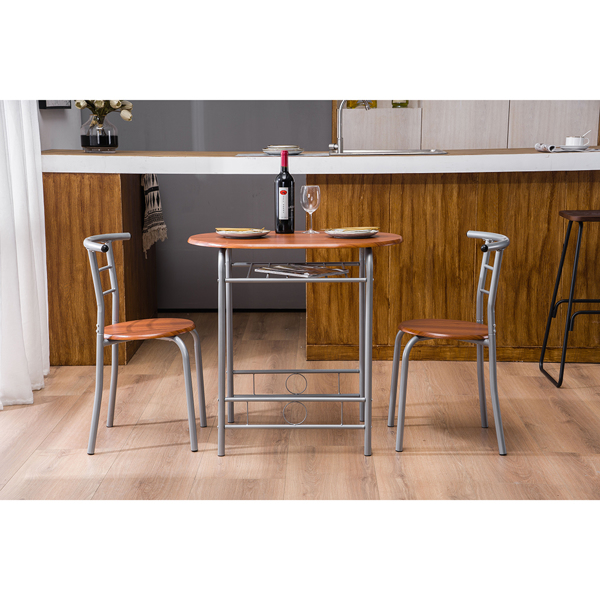 【Replace 35204938】Brown Wood Grain PVC Breakfast Table (One Table and Two Chairs)-41