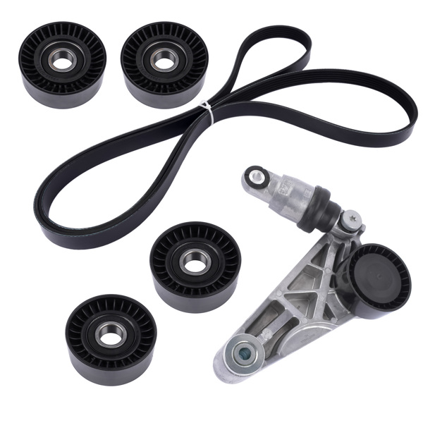 正时套装 6Pcs Drive Belt Kit W/ Tensioner & Idler Pulleys For 2012-2018 Jeep Wrangler JK 3.6L 04627038AA 4627041AA -7