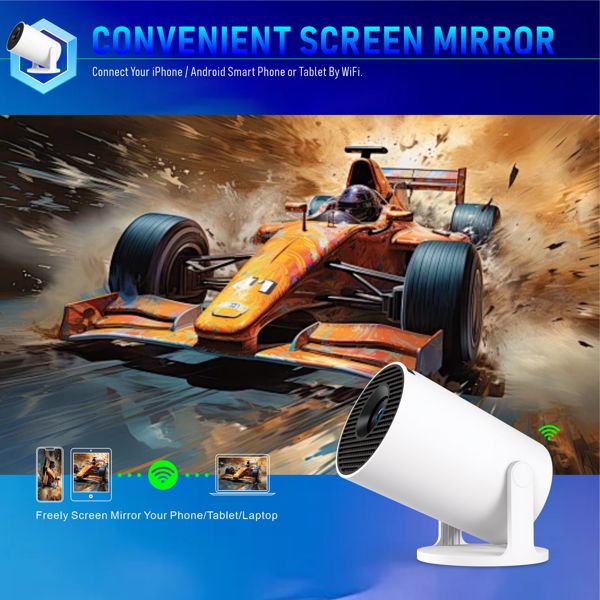 迷你投影仪，支持4K 1080P便携式投影仪，双频WIFI6 5G无线5.2蓝牙Android 11200 ANSI流明，180°可旋转，自动梯形校正，35英寸-130英寸屏幕视频投影仪-11