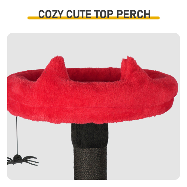 53" Large Cat Tree, Gothic Cat Tower with Padded Perch, Spacious Condo, Comfy Hammock, Scratching Post, Hanging Toy for Indoor Cats, Red & Black-12