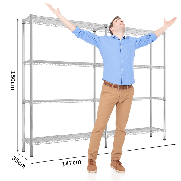 58''W  Adjustable  Storage Shelves 1200LBS  NSF  Wire Shelving Unit 4 Tier Metal Shelving for Storage Rack Shelves for Storage Heavy Duty Garage Shelf Pantry Shelves Kitchen Shelving,  58''W*59.06''H*-8