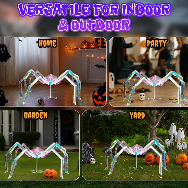 3FT Halloween Decorations Light Up Spider, Outdoor Halloween Decor Lighted Iridescent Spider, Weather Proof Pre-lit Spider with 340 LED Lights, for Front Yard Porch Gardens Lawns Party-12