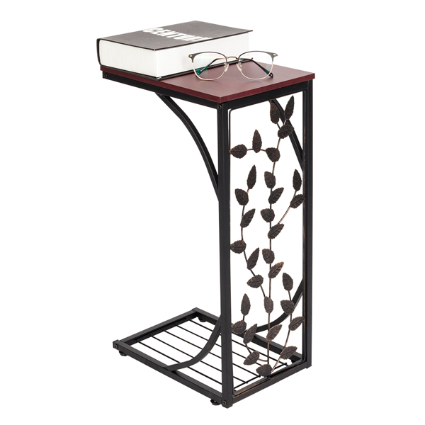 54*30.5*21CM Leaf Pattern Iron Side Table Coffee Table Brown-9