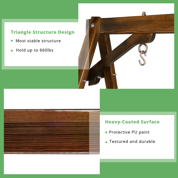 188*135*170cm 600lbs Fir Suitable For 4ft Swing Chair Wood Swing Frame Carbonized Color-10