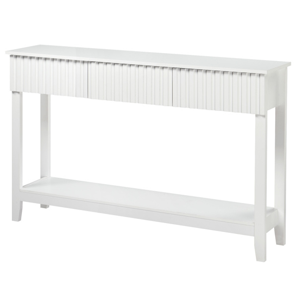 Modern Console Table with 3 Drawers and Open Storage Shelf, Entryway Table Narrow Long Sofa Table Hallway Foyer Table Behind Couch Table, White-11