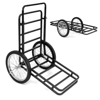 Black Game Cart with Double-Layer Structure - 2-Level Adjustment, 550 lbs Capacity, 20" Rubber Wheels for Outdoor Hauling