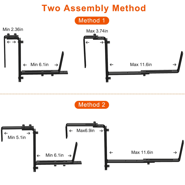Adjustable Heavy-Duty Iron Planter Bracket | 6.1-11.6" Extendable Tray + 2.36-6.9" Two-Level Adjustable Hook-8