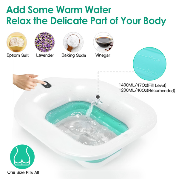 1400ML/47Oz Sitz Bath, Electric Sitz Bath for Hemorrhoids, Sitz Bath for Toilet Seat, Postpartum Care Basin, Sitz Baths Salts Bowl for Women Men, Sits Bath Soak Pan, Hip Bath Tub, Collapsible, Blue-2