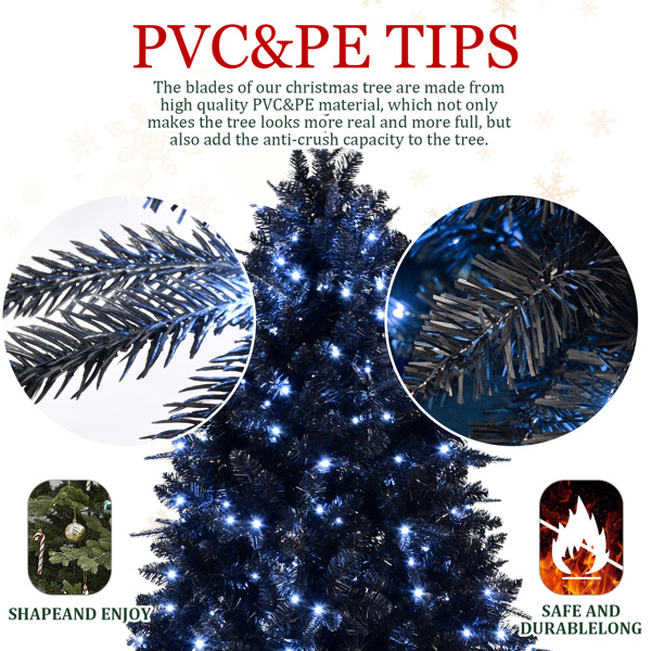 Artificial 4ft Black LED-lit Christmas Tree with 666PE/PVC Mixed Branch Tips,Hinged Premium & Foldable Base for Indoor Holiday Decorating-2