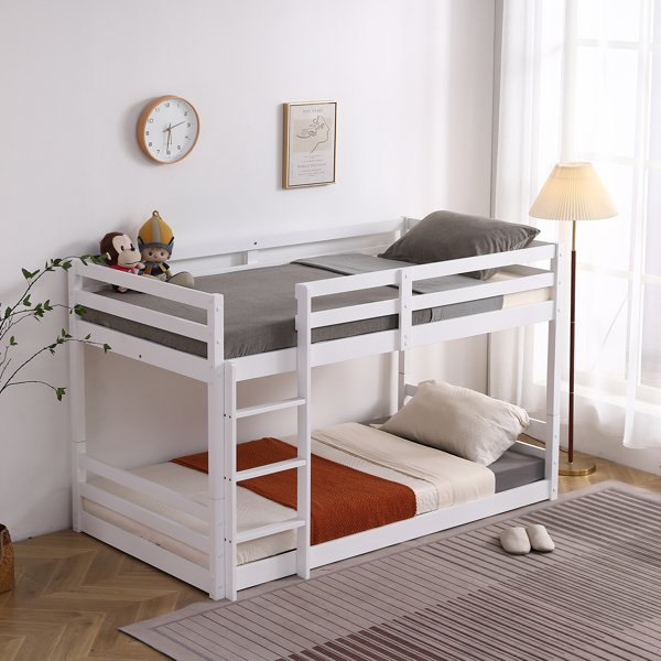 FCH Short-Legged Double-Layer Head And Tail Cross Brace Guardrail Straight Ladder Twin Pine Can Be Split Into a Single-Layer Bed Wooden Bed White-32