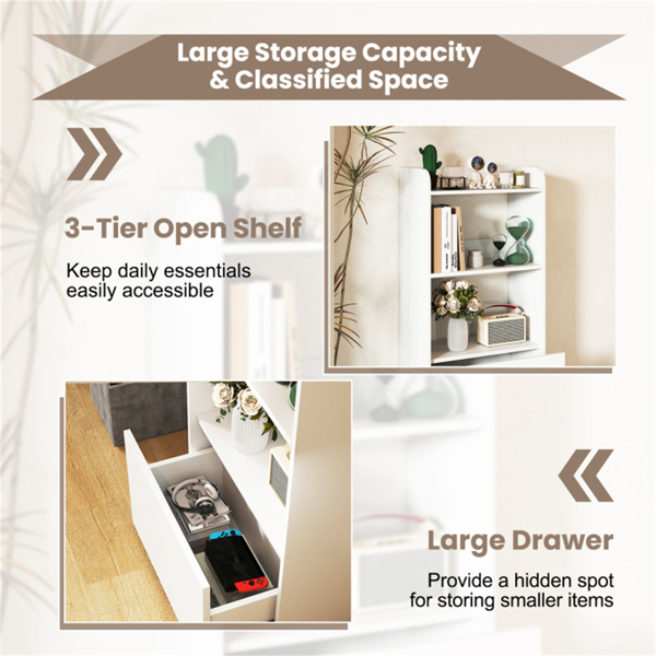White Freestanding Bookshelf with 3-Tier Shelf -9