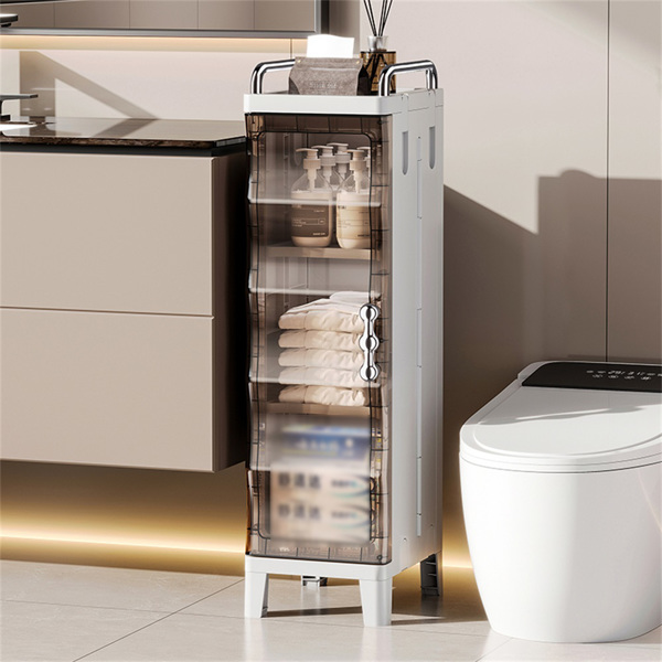 Small Narrow Storage Cabinet with Doors and Shelves Slim Waterproof Bathroom Storage Organizers Skinny Plastic Freestanding Cabinets Gap Spaces Saver for Kitchen Laundry Room Bedroom-9