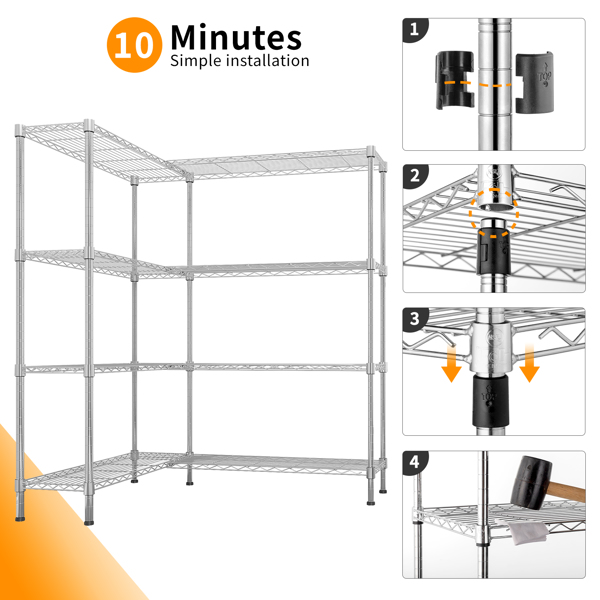 58''W  Adjustable  Storage Shelves 1200LBS  NSF  Wire Shelving Unit 4 Tier Metal Shelving for Storage Rack Shelves for Storage Heavy Duty Garage Shelf Pantry Shelves Kitchen Shelving,  58''W*59.06''H*-6