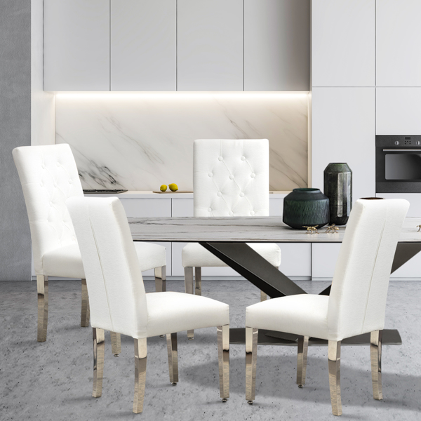 Set of 2 Modern Dining Chairs with Plush Velvet Upholstery, Sturdy Stainless Steel Legs & S-Shaped Springs - Ergonomic Support for Dining Room, Kitchen, Office (Beige) -4