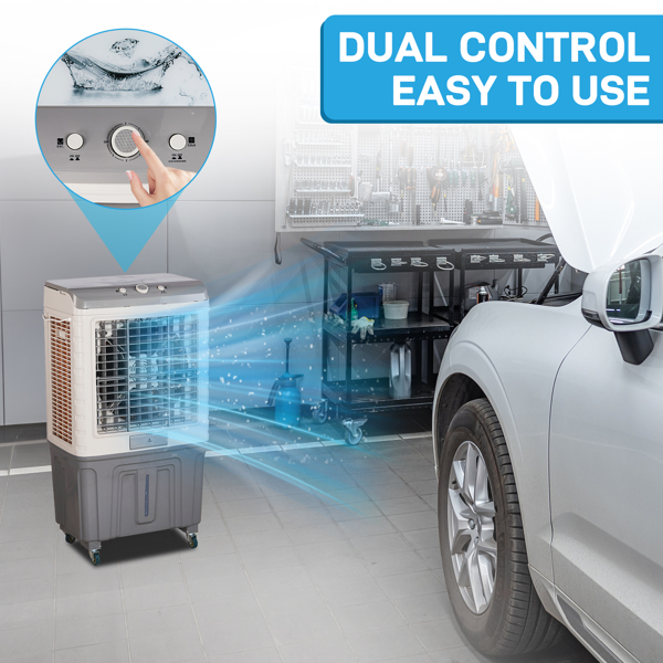 3 in 1 Portable Evaporative Cooler,707L,Indoor,Outdoor,3065 CFM Personal Air Cooler,15.85 Gal Large Water Tank & Scroll Casters, 4 Ice Packs,White and Gray-12