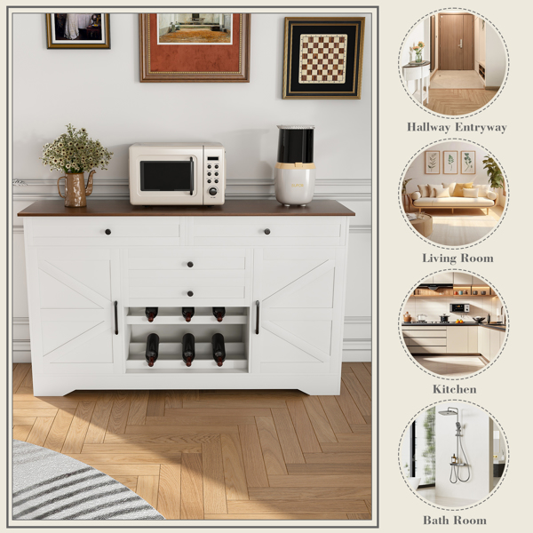 54" Farmhouse Buffet Sideboard with Storage Cabinet & Adjustable Shelf – Wood Top Dining Table with Drawer, Kitchen Storage Cabinet for Dining Room, Living Room, White-5