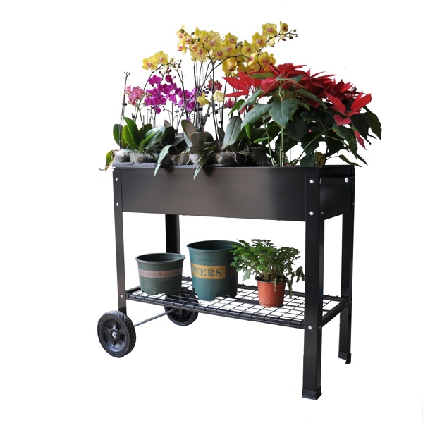 Mobile Metal Raised Garden Bed Cart with Legs, Elevated Tall Planter Box with Wheels for Outdoor Indoors House Patio Backyard Vegetables Tomato DIY Herb Grow Black -16