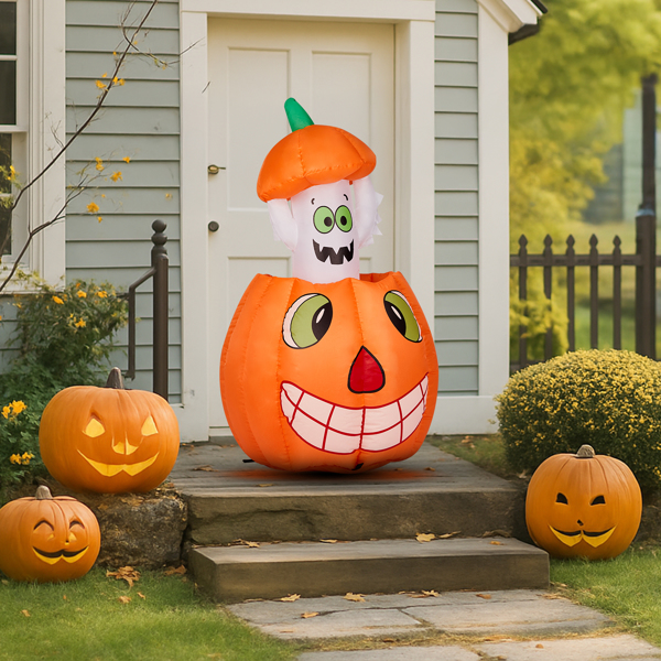 2.8 FT Halloween Inflatables Animated Pumpkin Ghost, Outdoor Decorations Blow Up Yard Decor with Built-in LEDs for Indoor Party Garden Lawn Decor-7