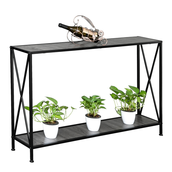 Artisasset Grey MDF Countertop Black Wrought Iron Base 2 Layers Forked Console Table-5