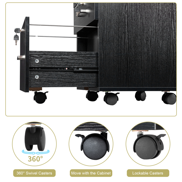 Black Wood Grain Density Board Three Drawers Wooden Filing Cabinet-13