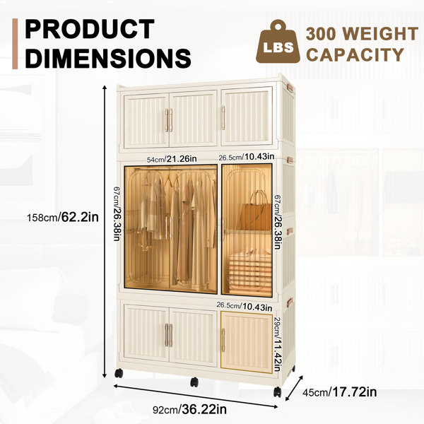 Portable Wardrobe Closet Storage Organizer for Clothes,Clothes Dresser,9 Magnetic Doors-9 Cubes & 1 Hanging Rod,6 pcs hangers , Baby Wardrobe Storage Cabinet,White -3