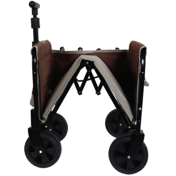 All-in-One Convertible Folding Camping Wagon Cart: Bench Seat, Storage Compartment & Included Dog Tether, Beige/Brown -2