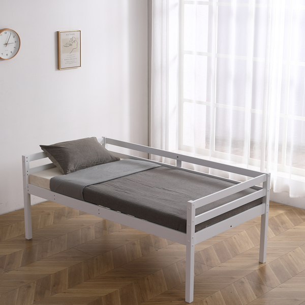 FCH Short-Legged Double-Layer Head And Tail Cross Brace Guardrail Straight Ladder Twin Pine Can Be Split Into a Single-Layer Bed Wooden Bed White-53