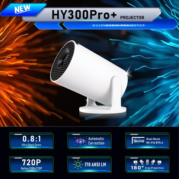 迷你投影仪，支持4K 1080P便携式投影仪，双频WIFI6 5G无线5.2蓝牙Android 11200 ANSI流明，180°可旋转，自动梯形校正，35英寸-130英寸屏幕视频投影仪-6