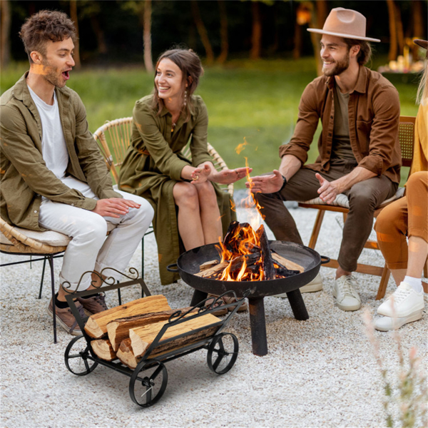 Mobile Firewood Storage Rack - 110 lbs Capacity Steel Frame, 5" Wheels -9