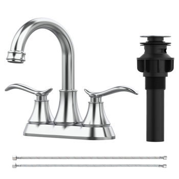 Bathroom Faucet Chrome with Pop-up Drain & Supply Hoses 2-Handle 360 Degree High Arc Swivel Spout Centerset[Unable to ship on weekends,usps/fedex]