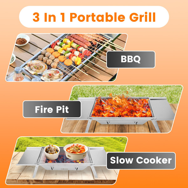 Foldable Charcoal BBQ Grill Stainless Steel Grill Net Easy Setup Portable Tabletop Barbecue Grill for Camping Picnic Outdoor Party Backyard-10
