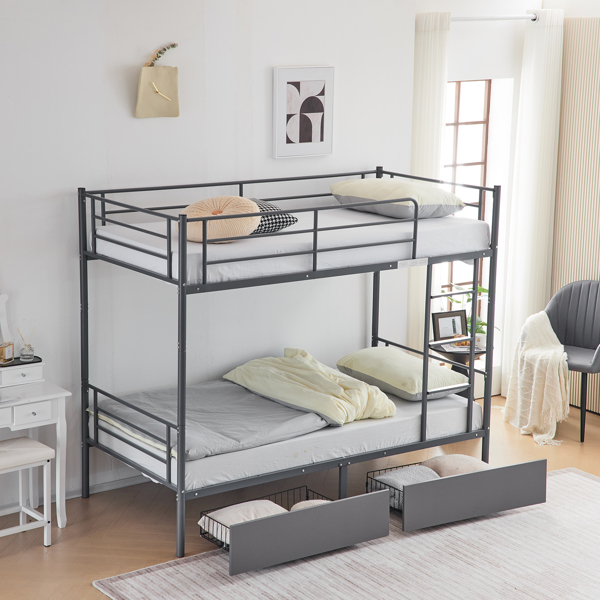 【Replace 95275916】Twin Over Twin Convertible Bunk Bed with 2 Storage Drawers, Metal Bunk Bed Can be Divided Into Two Daybeds, Grey-4