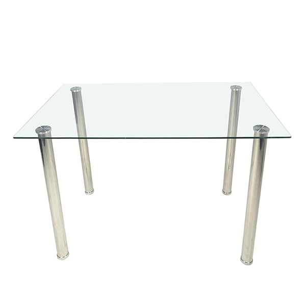 【Replace 98151741】4-seat simple rectangular cylindrical leg table tempered glass stainless steel clear glass 110 * 70 * 75cm-1
