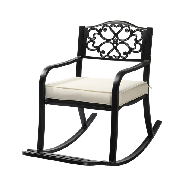 Metal Rocking Chair, Outdoor Rocking Bench with Cushion, Patio Rocker with Footrest, Weatherproof Rocking Chair for Outside, Patio, Garden, Flower Backrest-1
