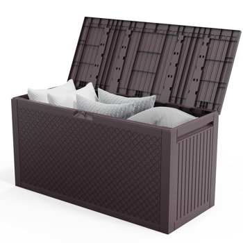 90gal  Outdoor Garden Plastic Storage Deck Box Chest Tools Cushions Toys Lockable Seat
