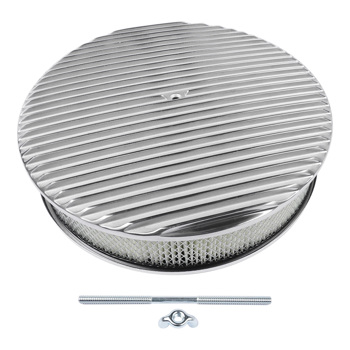 空气滤清器 14\\" x 3\\" 14 Full Finned Aluminum Round Air Cleaner Air Filter Kit Polished with a Recessed Base and Paper Element Fits Single Quad Carburetors with 5-1/8\\" Neck 5\\" Steel Mounting Stud