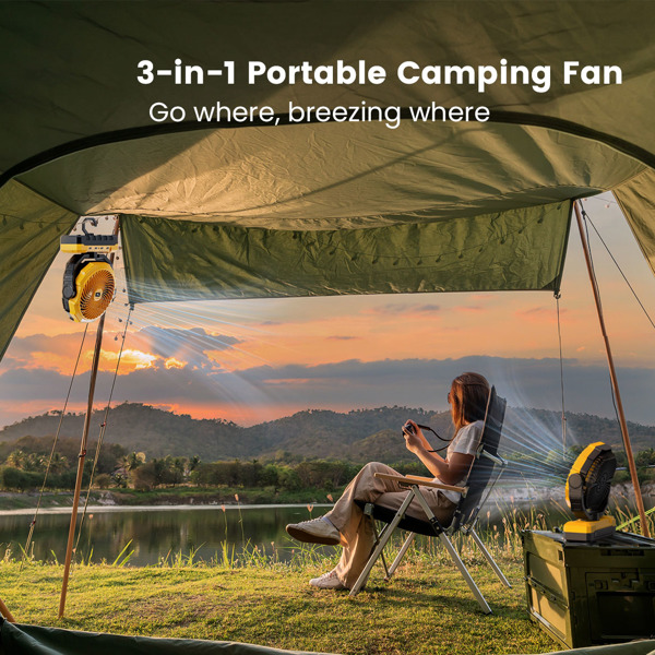 24000mAh Camping fan Rechargeable Battery Operated Fan 9inch 4 Speeds Usb Table fan Yellow-5