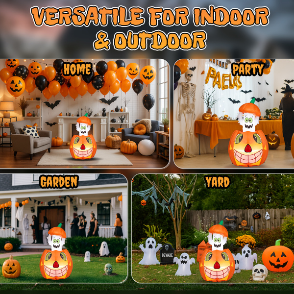 2.8 FT Halloween Inflatables Animated Pumpkin Ghost, Outdoor Decorations Blow Up Yard Decor with Built-in LEDs for Indoor Party Garden Lawn Decor-16