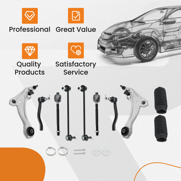 10pcs Front Lower Control Arms Tie Rod Left & Right fit for Nissan Maxima 2009-2014-2