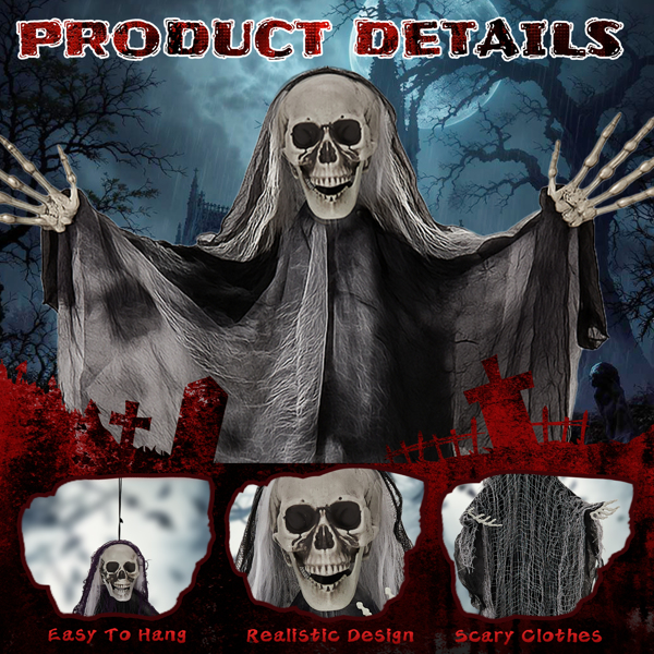 3 Pack Hanging Halloween Skeleton Ghosts Decorations, Grim Reapers for Best Halloween Outdoor Decorations-4