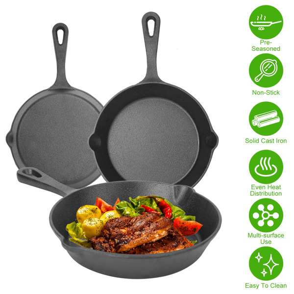 3pcs Pre-Seasoned Cast Iron Skillets, 8 In, 10 In, & 12 In Cast Iron Frying Pans With Handles, Safe Grill Cookware Set With Non-Stick Surface, Cast Iron Pans For Indoor & Outdoor Use-13